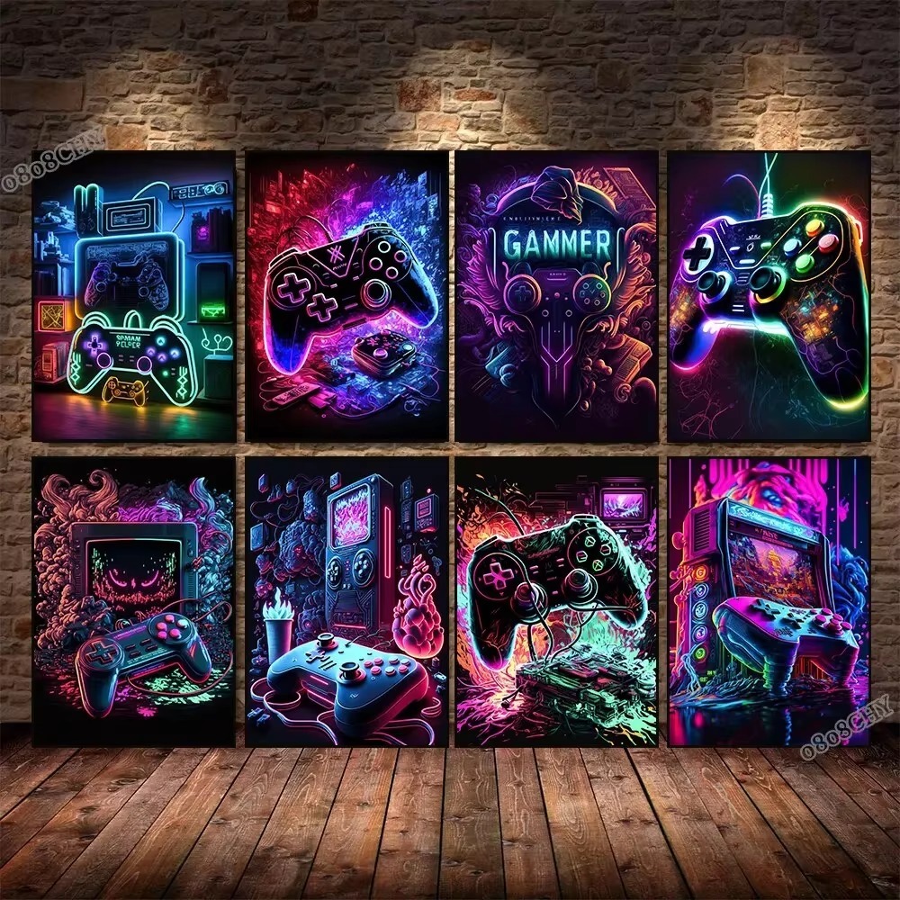 Esports Gaming Poster - 네온 게임 캔버스 회화 게임 컨트롤러