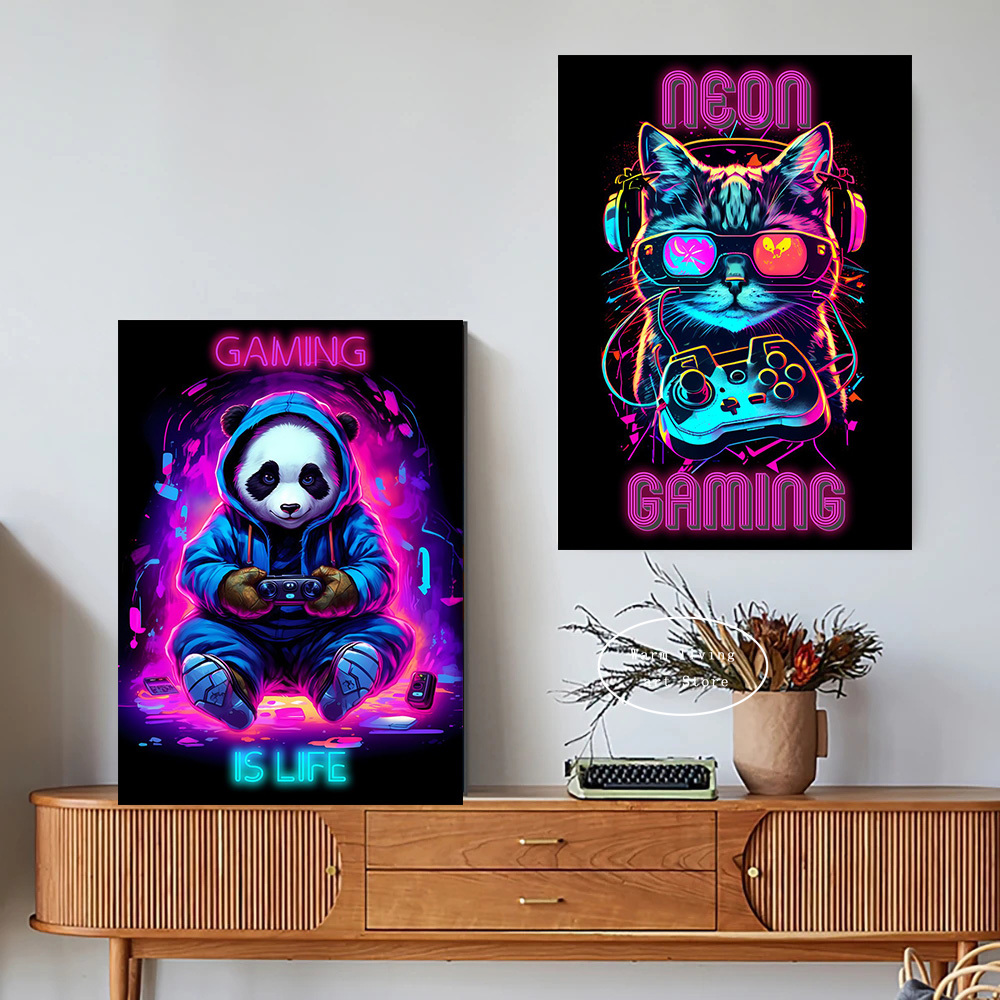 다채로운 네온 게이머 컨트롤러 캔버스 포스터, 귀여운  - Esports Gaming Poster 리뷰 및 가격